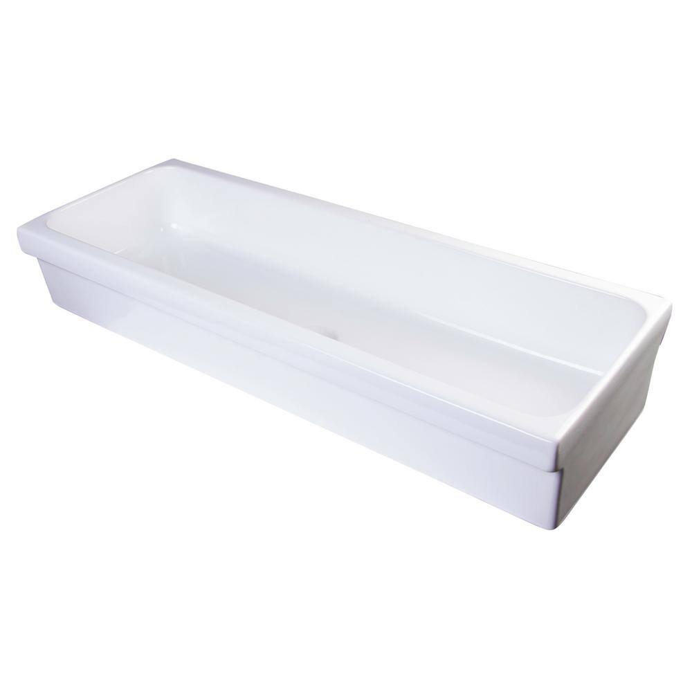 48" White Ceramic Trough Vessel Bathroom Sink