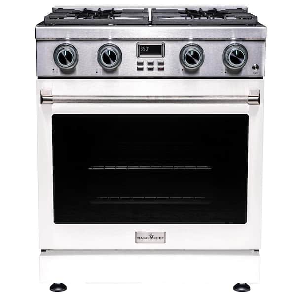 Pro-Style 30 in. 4-Burner Slide-in Gas Range with Convection in Stainless Steel with White Oven Door