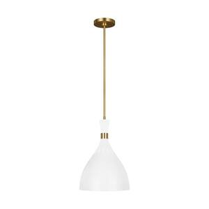 ED Ellen DeGeneres Crafted by Generation Lighting Joan Large 12 in. W 1-Light Matte White and Burnished Brass Pendant