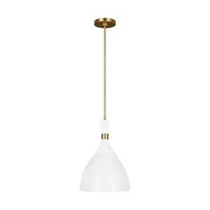 Joan Large 12 in. W 1-Light Matte White and Burnished Brass Pendant