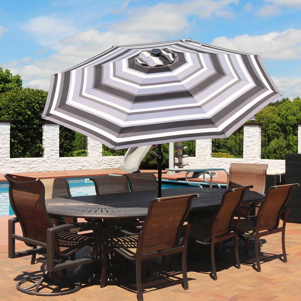9' Catalina Beach Stripe Aluminum Solar Lighted Market Umbrella