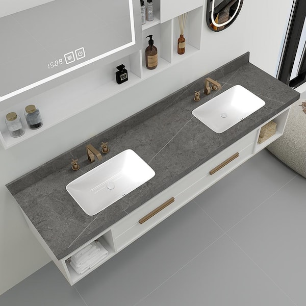 SJ STAR&JANE Elpida 73 in. W x 22 in. D Engineered Composite White Rectangular Double Sink Vanity Top in Armani Gray