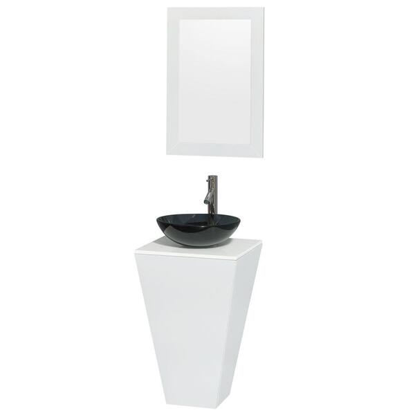 Wyndham Collection Esprit 20 in. Vanity in Glossy White with Man-Made Stone Vanity Top in White with Smoke Glass Sink and 20 in. Mirror