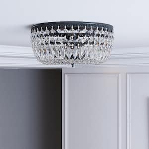 Chicago 11.8 in. Black Modern Glam 3-Light Flush Mount with Clear Crystal Shade