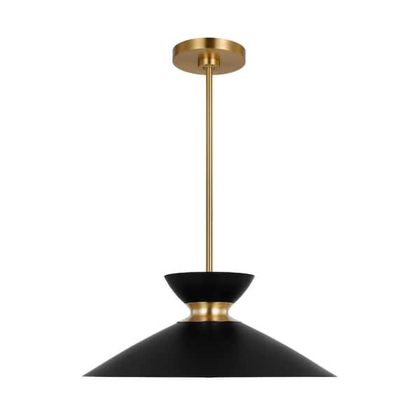 Generation Lighting Heath 1-Light Burnished Brass Modern Mid-Century Indoor Dimmable Pendant with Midnight Black Steel Shade