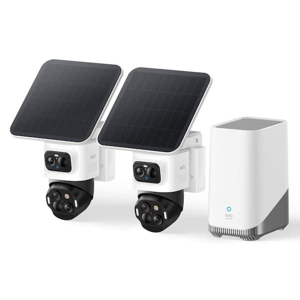 S4 eufyCam Kit Wireless Outdoor Smart Solar Security Camera with 2-Pan and Tilt Cams, Adj Solar Panel, HomeBase S380