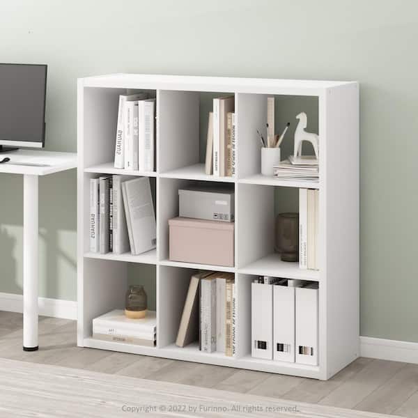 Furinno Cubicle 43.7 in. Tall White Wood 9-Shelf Open Back
