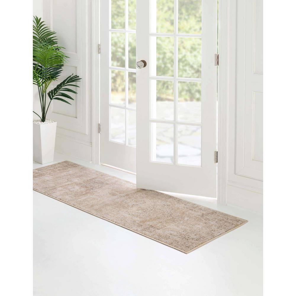 Serene Ivory Abstract 6' Indoor Runner Rug with Stain-Resistant Finish