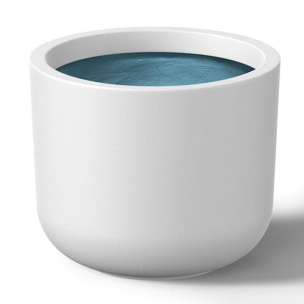 11.5 in. Small Crisp White(Premium Inner) Concrete Round Planter/Pot with Drainage Holes