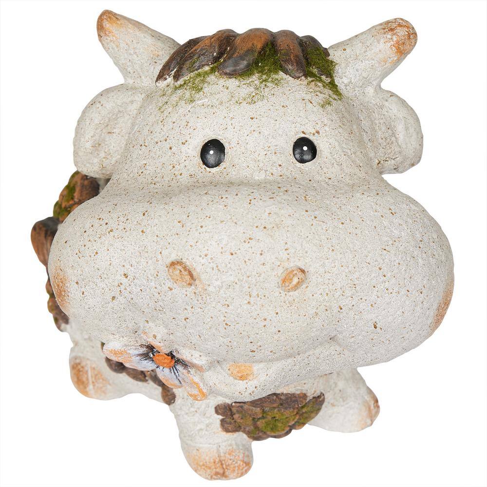 Gray Ceramic Smiling Cow Novelty Outdoor Planter with Drainage Hole