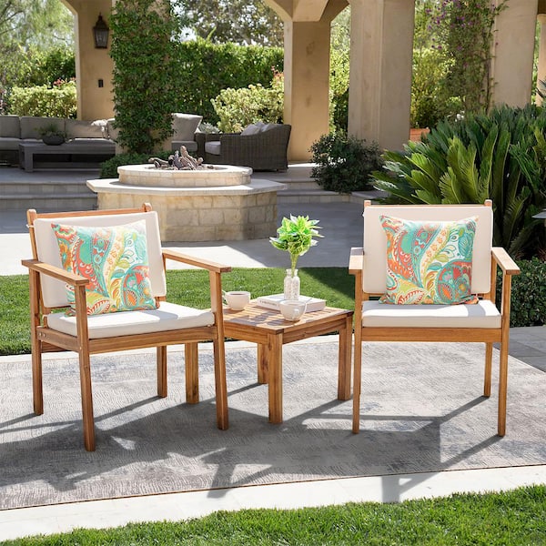 Chillrest 3-Piece Acacia Wood Patio Conversation Set with Cream Cushion