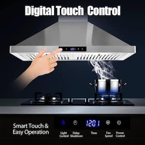 30 in. 700 CFM Wall Mount Touch Control 3-speed Stove Vent with Light Range Hood in Stainless Steel