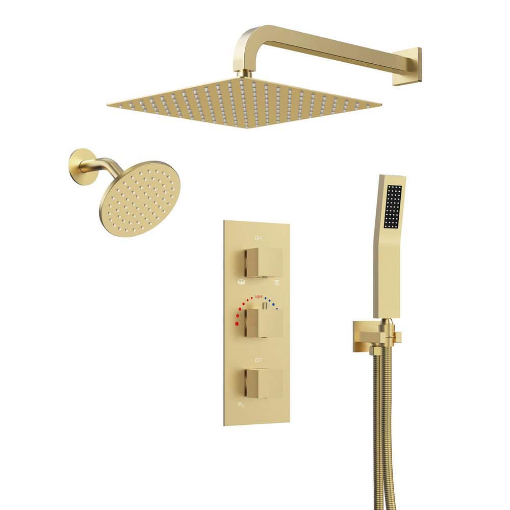 Thermostatic 5-Spray 12 and 6 in. Wall Mount Dual Shower Head and Handheld Shower in Brushed Gold (Valve Included) price history on PriceWatchPro