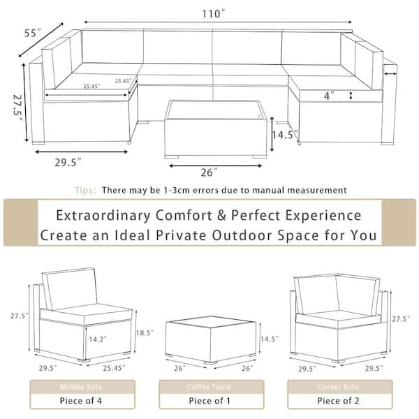 7-Piece Wicker Outdoor Sectional Set with Cushion Sand