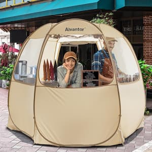 10 ft. x 10 ft. Beige Pop Up Canopy Vendor Booth Tent for Commercial Activity, Hexagon Pop Up Gazebo