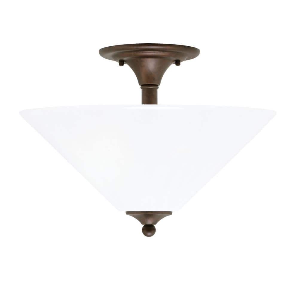 Bristol 13 in. 2-Light Bronze Transitional Semi-Flush Mount with 16 in. Whi