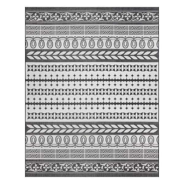 Gertmenian Paseo Burke Striped Black/White 8 ft. x 10 ft. Striped Indoor/Outdoor Area Rug