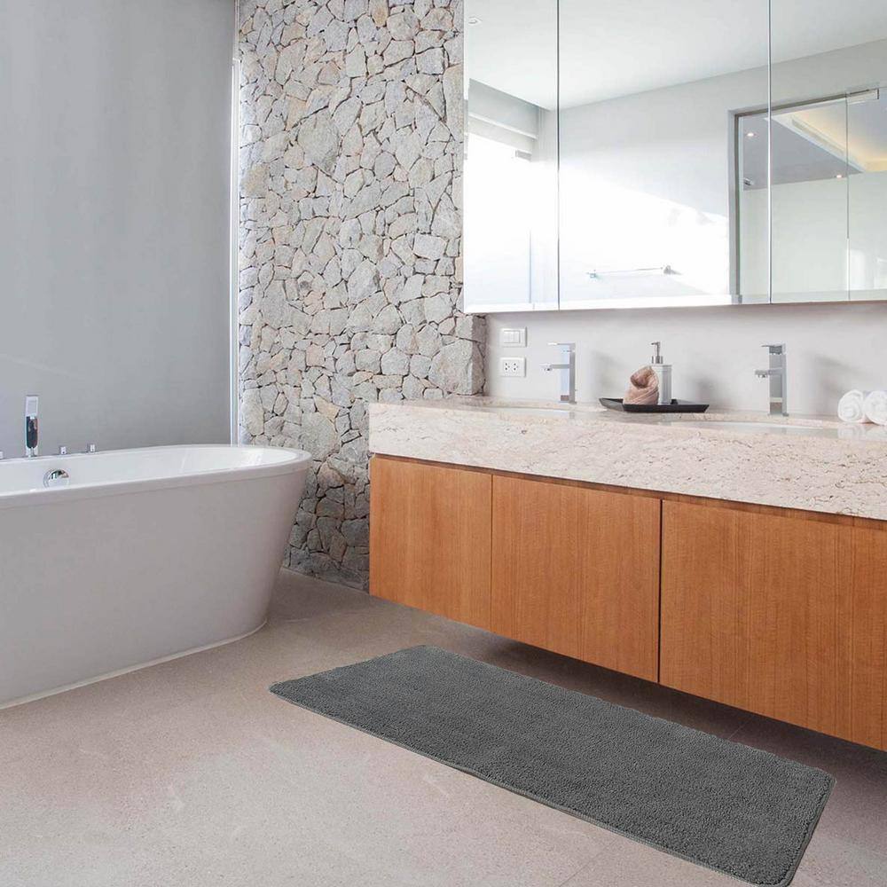 Dark Gray Microfiber Polyester Double Sink Bath Runner Rug