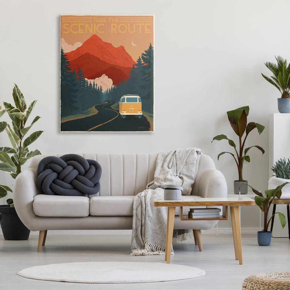 Retro Mountain Travel Quote Canvas Art in Bold Colors, 36" x 48"