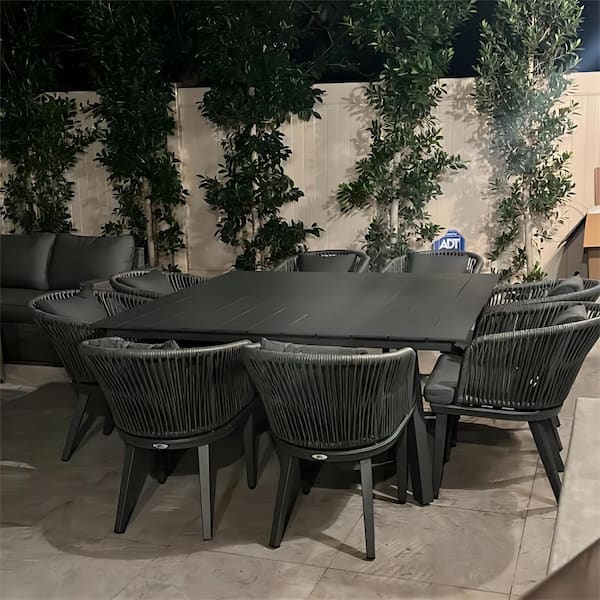PURPLE LEAF 9-Piece All-Weather Wicker Outdoor Dining Set with Square Table All Aluminum and Grey Cushions for Garden Backyard Deck