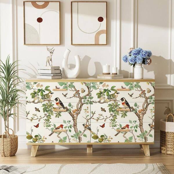 Beige Floral and Bird Self-Adhesive Removable Peel and Stick