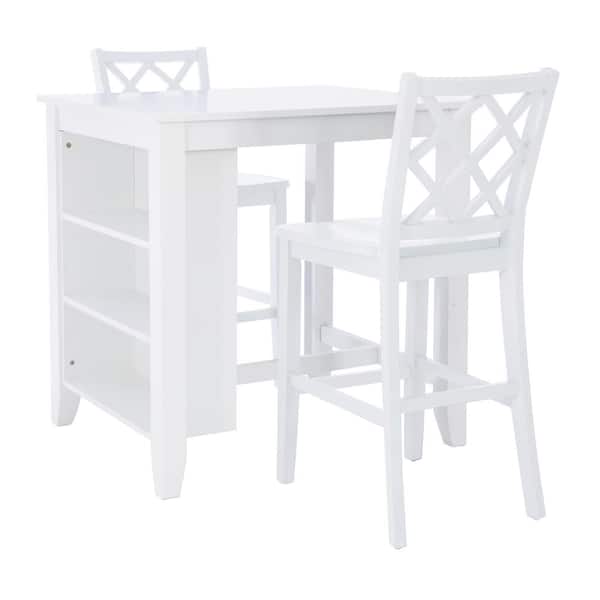 Linon Home Decor Mori 3-Piece Rectangle White Wood Top Counter Dining Room Set Seats 2