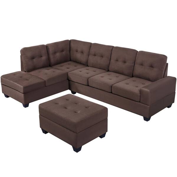Boyel Living 3 Piece Sectional Sofa, Brown Sectional Sofa With Ottoman