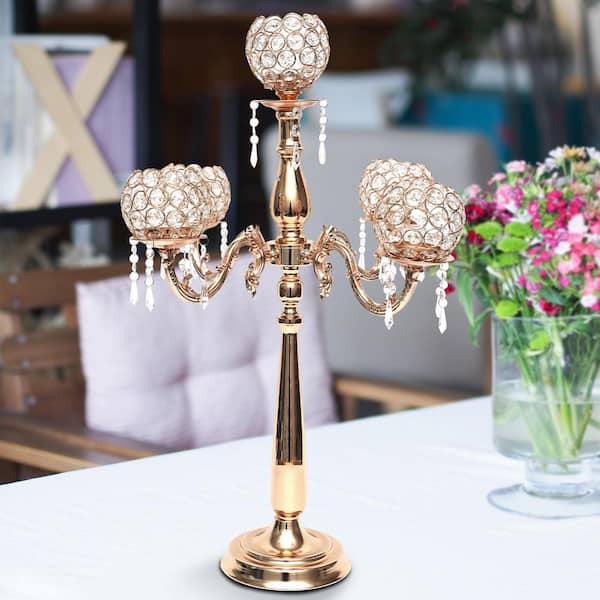 YIYIBYUS 5-Arms Candelabra 29.5 in. Tall Gold Metal Wedding Centerpieces Candlestick  Holder Table Party Home Decor OT-HSYXF-1885 - The Home Depot