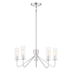 5-Light Chandelier In Chrome With Clear Ribbed Glass