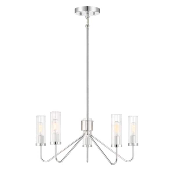 Savoy House 5-Light Chandelier In Chrome With Clear Ribbed Glass