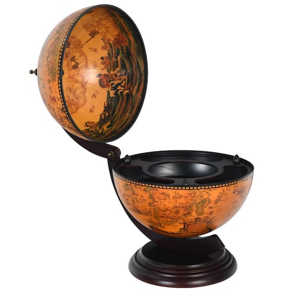 Costway 19 in. Globe Bar Brown Wine Cabinet 16th Century Nautical Map Wood Wine Stand - Home Depot