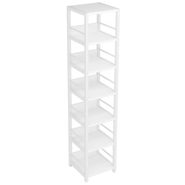 TRIBESIGNS WAY TO ORIGIN Frailey 75 in. Tall White Wood 6-Shelf Etagere Bookcase with Metal Frame, Corner Shelf Bookshelf for Small Space