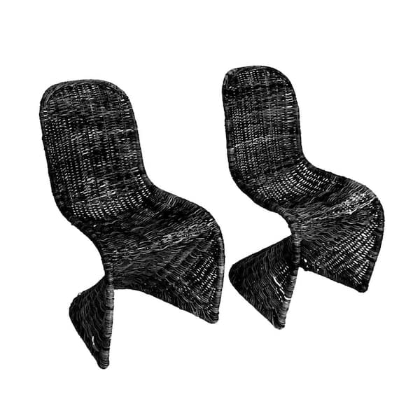 Amalfi Black Artisanal Rattan Curveback Metal Accent Side Chair (Set of 2)