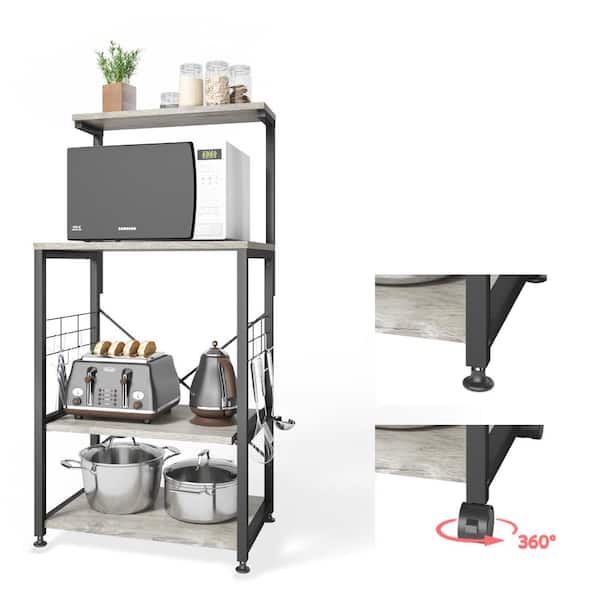 Sasoiky Bakers Rack,4-Tier Kitchen Storage Shelf Rack,Microwave Cart Coffee  Bar Stand Rack with 4 Hooks,Bakers Racks for Kitchens with Storage(Light