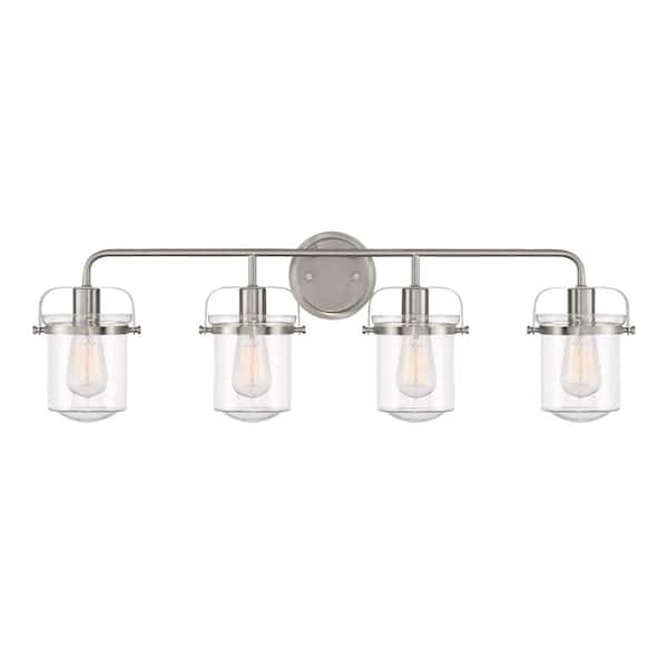 Designers Fountain Jaxon 33 in. 4-Light Brushed Nickel Industrial Vanity with Clear Glass Shades