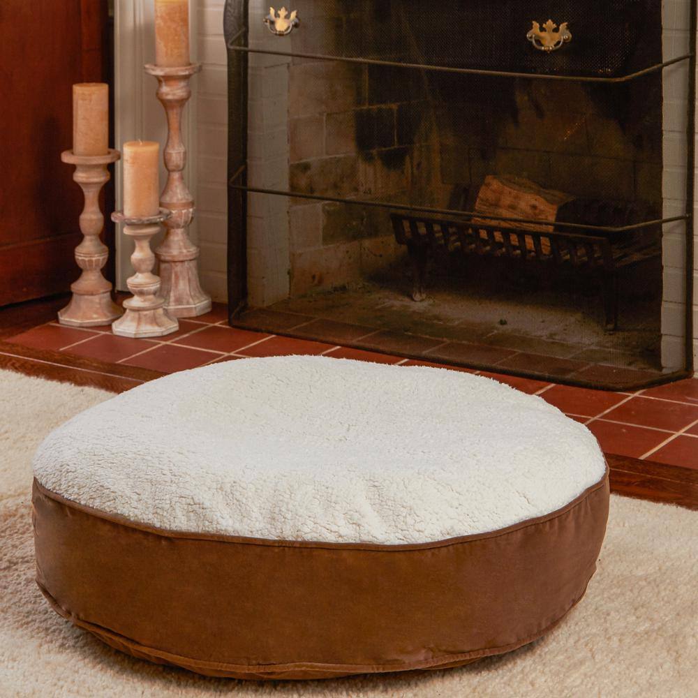 Small Latte Sherpa Round Pillow Dog Bed