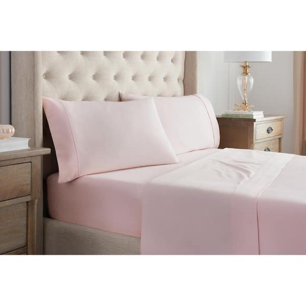 Waverly Sateen 4-Piece Pale Pink Solid Cotton Full Sheet Set