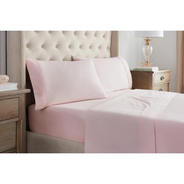 Waverly Sateen 4-Piece Pale Pink Solid Cotton California King Sheet Set