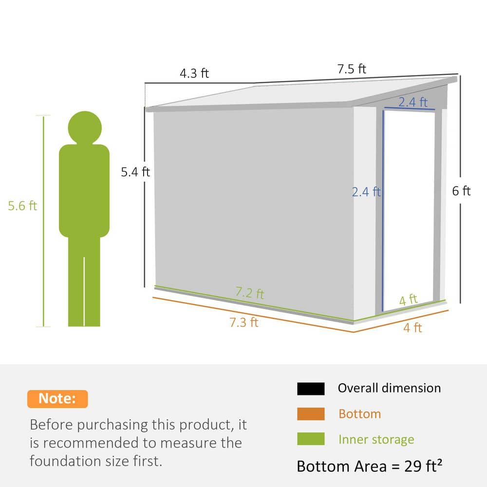 4' x 8' Brown Metal Lean-to Outdoor Storage Shed