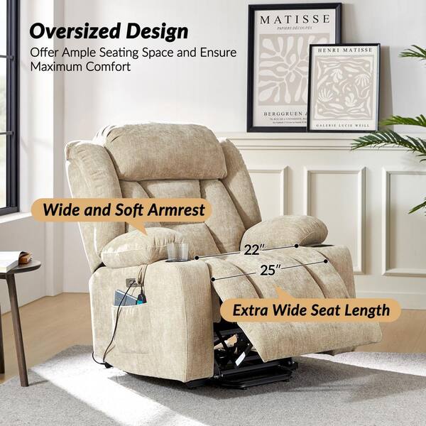 JAYDEN CREATION Sam Beige Power Lift Assist Recliner with Massage