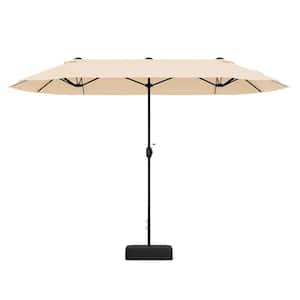 13 ft. Double-Sided Patio Twin Table Market Patio Umbrella with Crank Handle in Beige
