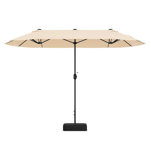 ANGELES HOME 13 ft. Double-Sided Patio Twin Table Market Patio Umbrella with Crank Handle in Beige