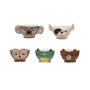 24 fl. oz. Multi-Colored Ceramic Animal Shaped Bowls (Set of 5)