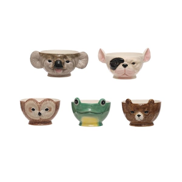 Storied Home 24 fl. oz. Multi-Colored Ceramic Animal Shaped Bowls (Set of 5)