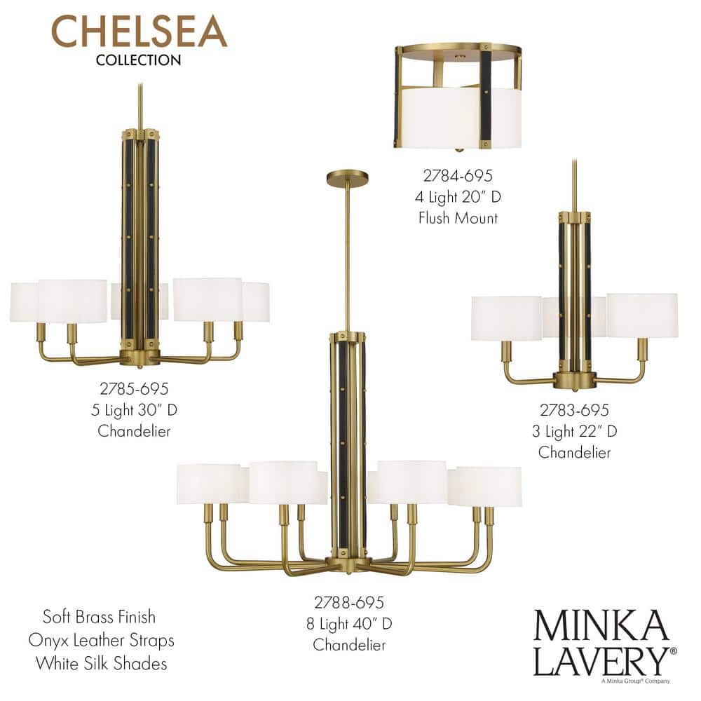 Chelsea Soft Brass 5-Light Chandelier with White Silk Shades