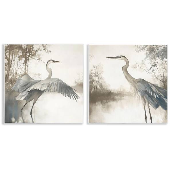 Heron Feathers Over Water by Mona Grace 2 Piece Unframed Animal Graphic Art Print 12 in. x 12 in.