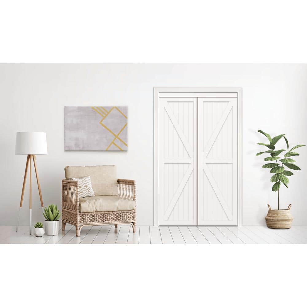 Pure White MDF Wood Traditional Barn Style Sliding Closet Doors