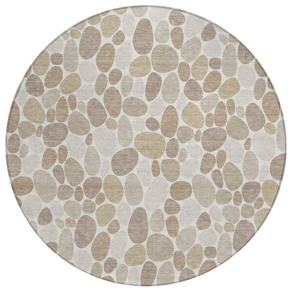 Chantille Machine Washable Indoor/Outdoor Abstract ACN2817 Ivory 8 ft. x 8 ft. Round Rug