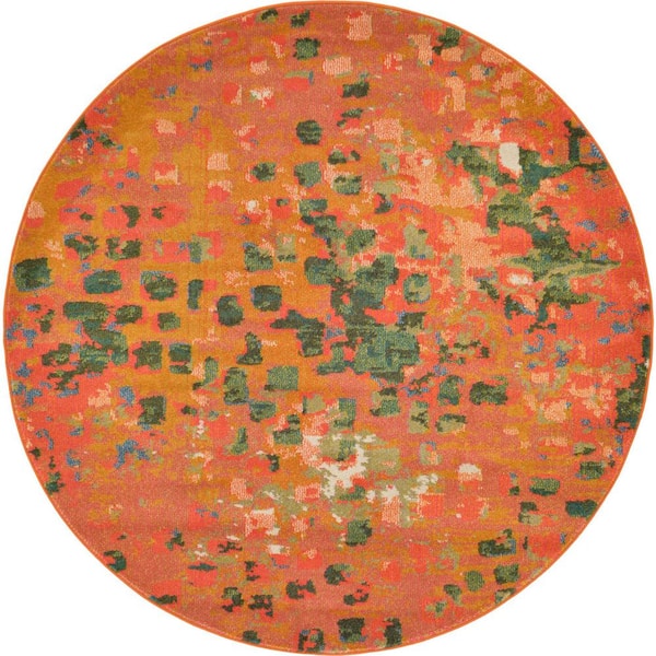 Unique Loom Jardin Ivy Orange 6' 0 x 6' 0 Round Rug