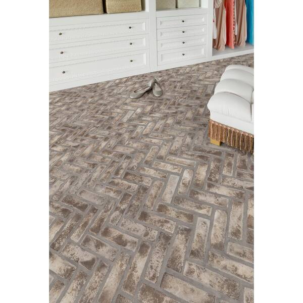 Doverton Gray 12.5 in. x 25.5 in. Textured Clay Brick Herringbone Mosaic Tile (8.7 sq. ft./Case)